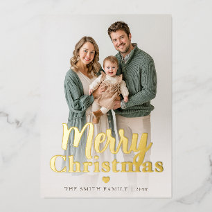 Tarjeta Festiva Con Relieve Metalizado Foto de familia moderna de Navidad con lámina de o