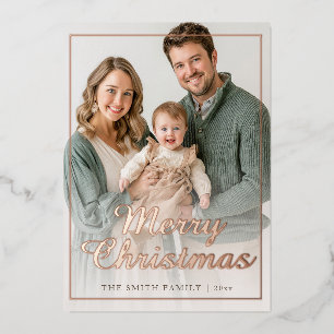 Tarjeta Festiva Con Relieve Metalizado Foto de familia moderna de Navidad en lámina de or