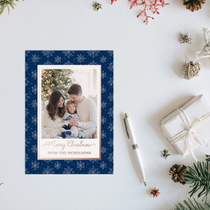 Tarjeta Festiva Con Relieve Metalizado Foto de Familia Rosa Dorado Foil Navidad