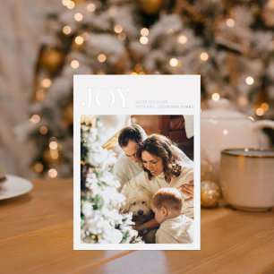 Tarjeta Festiva Con Relieve Metalizado Foto de familia y alegría simple Felices Fiestas