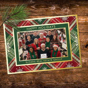 Tarjeta Festiva Con Relieve Metalizado Foto de Felices Fiestas con Copo de Nieve y Cuadro