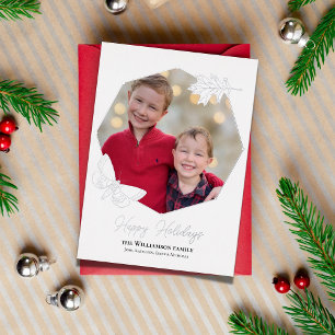 Tarjeta Festiva Con Relieve Metalizado Foto de Felices Fiestas con tema de naturaleza