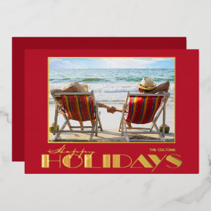 Tarjeta Festiva Con Relieve Metalizado Foto de Felices Fiestas en Dorado