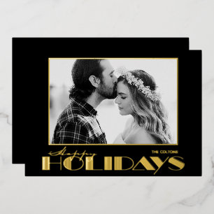 Tarjeta Festiva Con Relieve Metalizado Foto de Felices Fiestas en Dorado