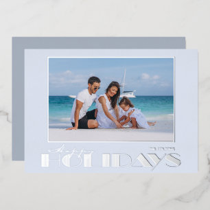 Tarjeta Festiva Con Relieve Metalizado Foto de Felices Fiestas en Plata
