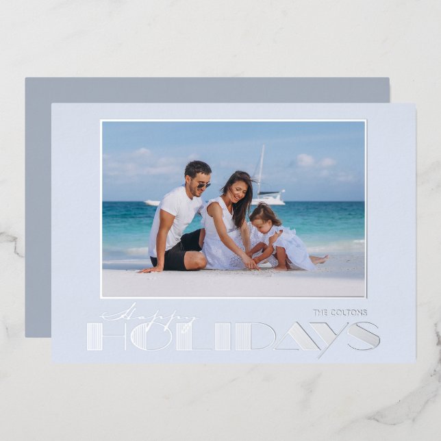 Tarjeta Festiva Con Relieve Metalizado Foto de Felices Fiestas en Plata (Anverso/Reverso)