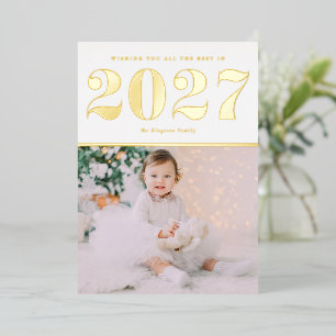 Tarjeta Festiva Con Relieve Metalizado Foto de Feliz Año Nuevo Chic 2027