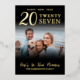 Tarjeta Festiva Con Relieve Metalizado Foto de Feliz Año Nuevo en negro y dorado moderno