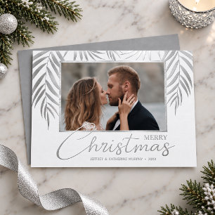 Tarjeta Festiva Con Relieve Metalizado Foto de Feliz Navidad con Palmeras