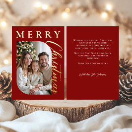 Tarjeta Festiva Con Relieve Metalizado Foto de Feliz Navidad Rojo Dorado