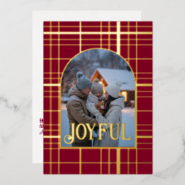 Tarjeta Festiva Con Relieve Metalizado Foto de feriado de Navidades de Gingham de Borgoña