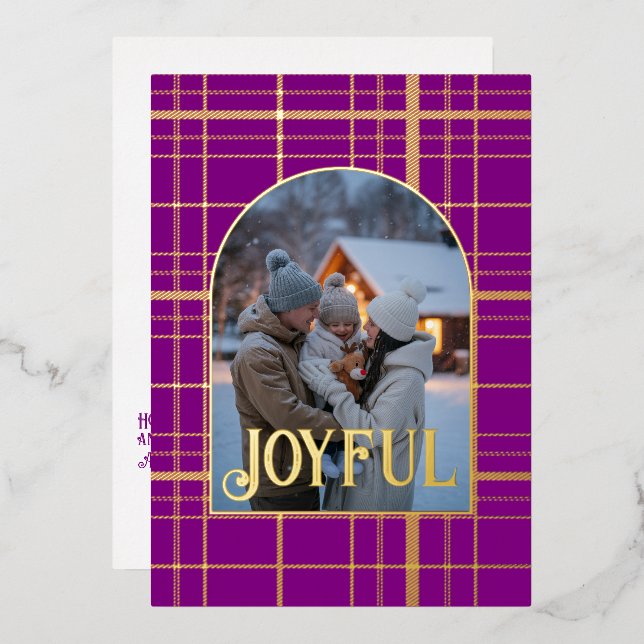 Tarjeta Festiva Con Relieve Metalizado Foto de festividades de los Navidades de Gingham P (Anverso/Reverso)