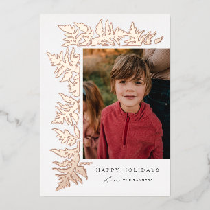Tarjeta Festiva Con Relieve Metalizado Foto de follaje verde elegante