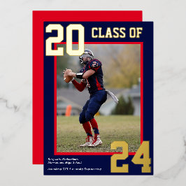 Tarjeta Festiva Con Relieve Metalizado Foto de graduación de la diversidad deportiva azul