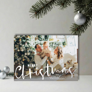 Tarjeta Festiva Con Relieve Metalizado Foto de guión de Feliz Navidad Plata