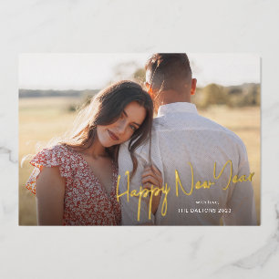 Tarjeta Festiva Con Relieve Metalizado Foto de guión simple moderno de feliz año nuevo