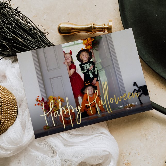 Tarjeta Festiva Con Relieve Metalizado Foto de halloween con guión esbozado (Subido por el creador)