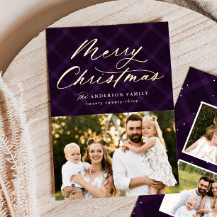 Tarjeta Festiva Con Relieve Metalizado Foto de Hoja de Oro con Cuadro Pintado de Morado