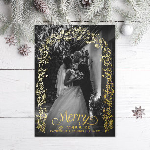 Tarjeta Festiva Con Relieve Metalizado Foto de Holly alegre y casada