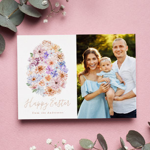 Tarjeta Festiva Con Relieve Metalizado Foto de huevo de pascua floral de primavera