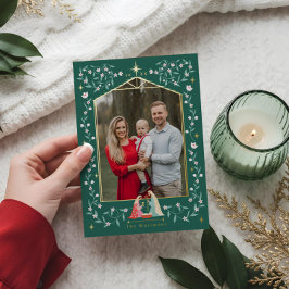 Tarjeta Festiva Con Relieve Metalizado Foto de la familia de la escena de la Natividad re