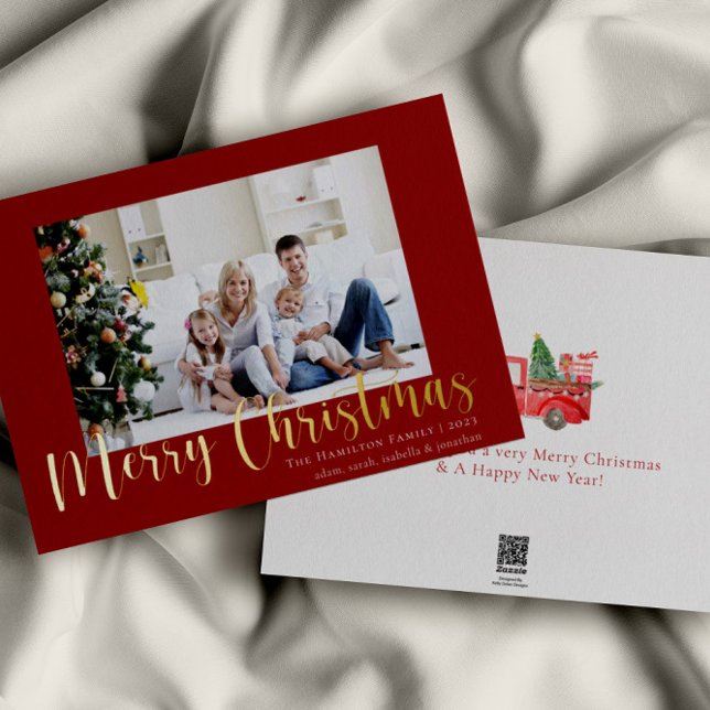 Tarjeta Festiva Con Relieve Metalizado Foto de la familia Gold Merry Christmas (Subido por el creador)