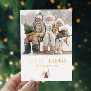 Tarjeta Festiva Con Relieve Metalizado Foto de las vacaciones más felices personalizada e