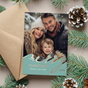 Tarjeta Festiva Con Relieve Metalizado Foto de Light Blue Merry Christmas
