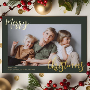 Tarjeta Festiva Con Relieve Metalizado Foto de los niños de navidad de Feliz