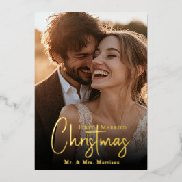 Tarjeta Festiva Con Relieve Metalizado Foto de los primeros Navidades casados