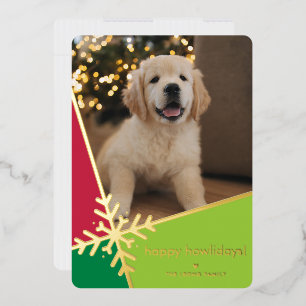 Tarjeta Festiva Con Relieve Metalizado FOTO DE MASCOTA ADORABLE copo de nieve familia mod