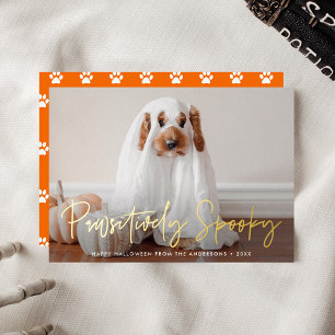 Tarjeta Festiva Con Relieve Metalizado Foto de mascota de Halloween espeluznante