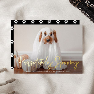 Tarjeta Festiva Con Relieve Metalizado Foto de mascota de Halloween espeluznante