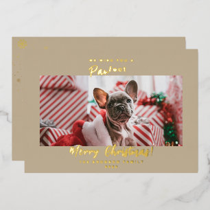 Tarjeta Festiva Con Relieve Metalizado Foto de mascota festiva Feliz Navidad con lámina m