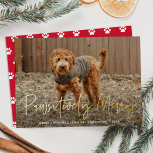 Tarjeta Festiva Con Relieve Metalizado Foto de mascota roja positivamente alegre