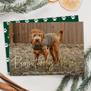 Tarjeta Festiva Con Relieve Metalizado Foto de mascota verde absolutamente alegre