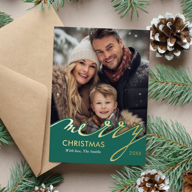 Tarjeta Festiva Con Relieve Metalizado Foto de Merry Christmas Script (Subido por el creador)