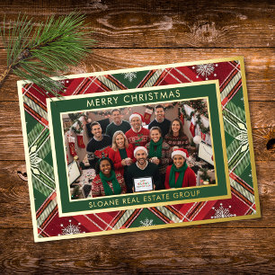 Tarjeta Festiva Con Relieve Metalizado Foto de Navidad alegre con copo de nieve de cuadro