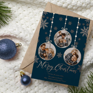 Tarjeta Festiva Con Relieve Metalizado Foto de Navidad con Adorno Moderno