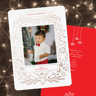 Tarjeta Festiva Con Relieve Metalizado Foto de Navidad con Arte Popular Antiguo