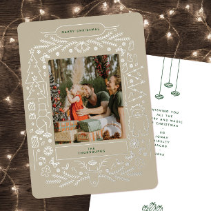 Tarjeta Festiva Con Relieve Metalizado Foto de Navidad con Arte Popular Antiguo