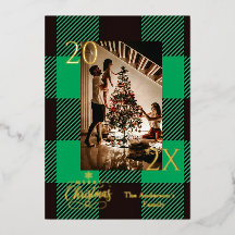 Foto de Navidad con cuadros escoceses verdes elega