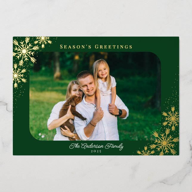 Tarjeta Festiva Con Relieve Metalizado Foto de Navidad con Esquinas Redondeadas en Dorado (Anverso)