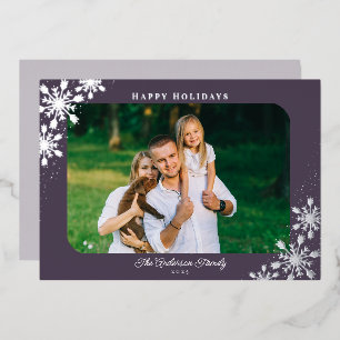 Tarjeta Festiva Con Relieve Metalizado Foto de Navidad con esquinas redondeadas en plata