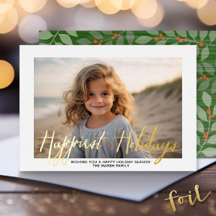 Tarjeta Festiva Con Relieve Metalizado Foto de Navidad - con guión Felices Fiestas