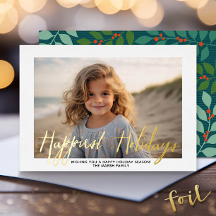 Tarjeta Festiva Con Relieve Metalizado Foto de Navidad - con guión Felices Fiestas