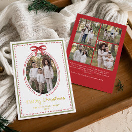 Tarjeta Festiva Con Relieve Metalizado Foto de Navidad con Lazo Rojo Vintage 5