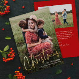 Tarjeta Festiva Con Relieve Metalizado Foto de Navidad con letra moderna 