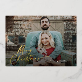 Tarjeta Festiva Con Relieve Metalizado Foto de Navidad con letra simple