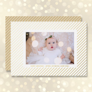 Tarjeta Festiva Con Relieve Metalizado Foto de Navidad con Pinstripe Plateado